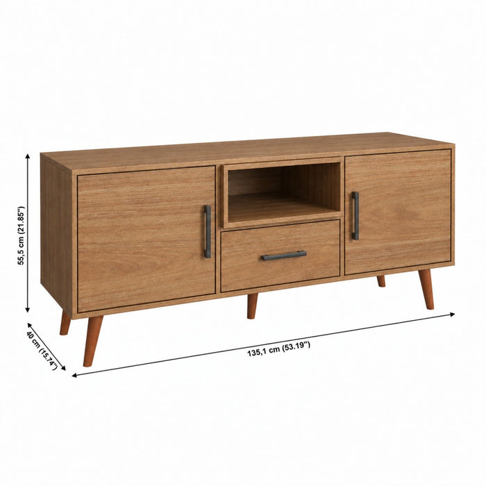 TV Stand For TVs Up To 60" With 2 Doors, 1 Drawer And 1 Open Shelf - Oak Home Essentials