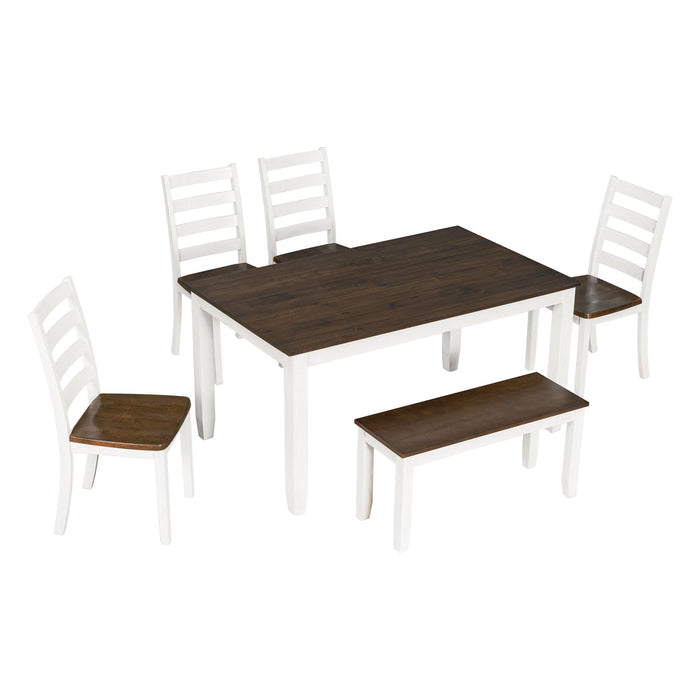 6 Piece Dining Set With 4 Upholstered Chairs & Bench - Walnut Hearth and Haven