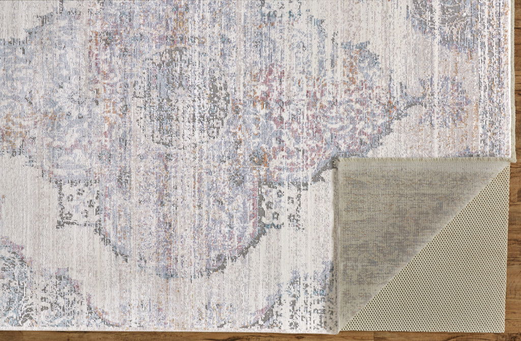 Abstract Distressed Area Rug With Fringe - Ivory Gray And Pink - 3' X 5'