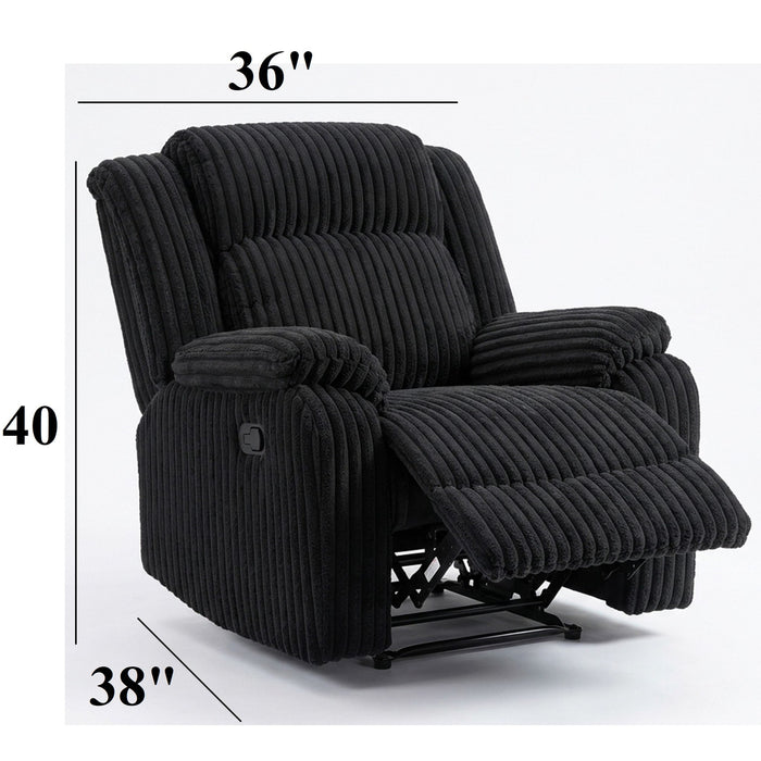 Motion Recliner Chair With Plush Armrests For Living Room, Soft Seat - Black Home Essentials