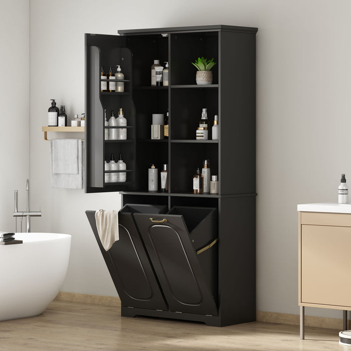 Freestanding Tall Storage Cabinet With 2 Tilt Out Hampers Noble House