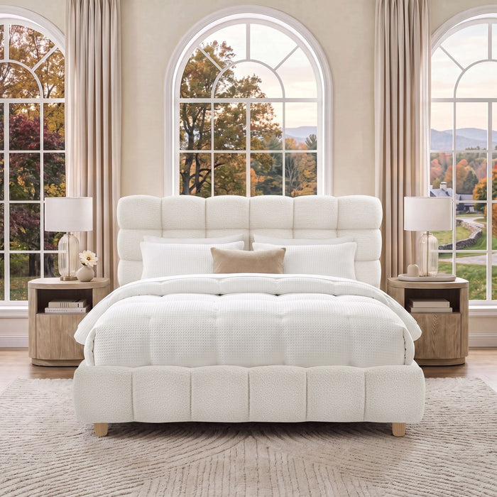 Pula - Queen Platform Bed With Upholstered Headboard, Slat Support, No Box Spring Needed - Ivory House & Home Furniture