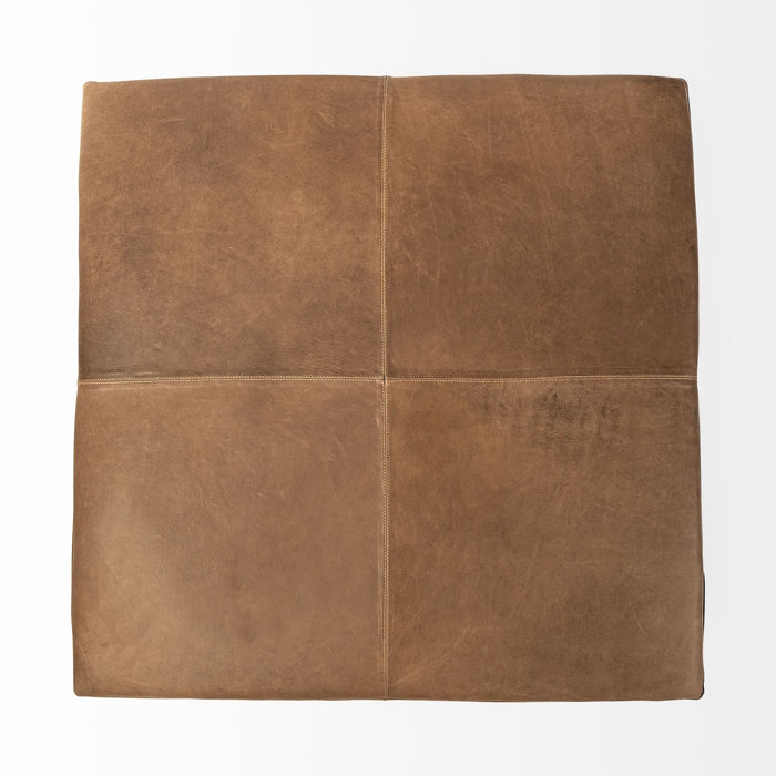 Faux Leather Cube Ottoman - Brown