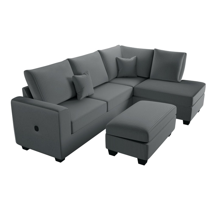 Modern Style Sectional Set With USB Port, Storage Ottoman Home Essentials