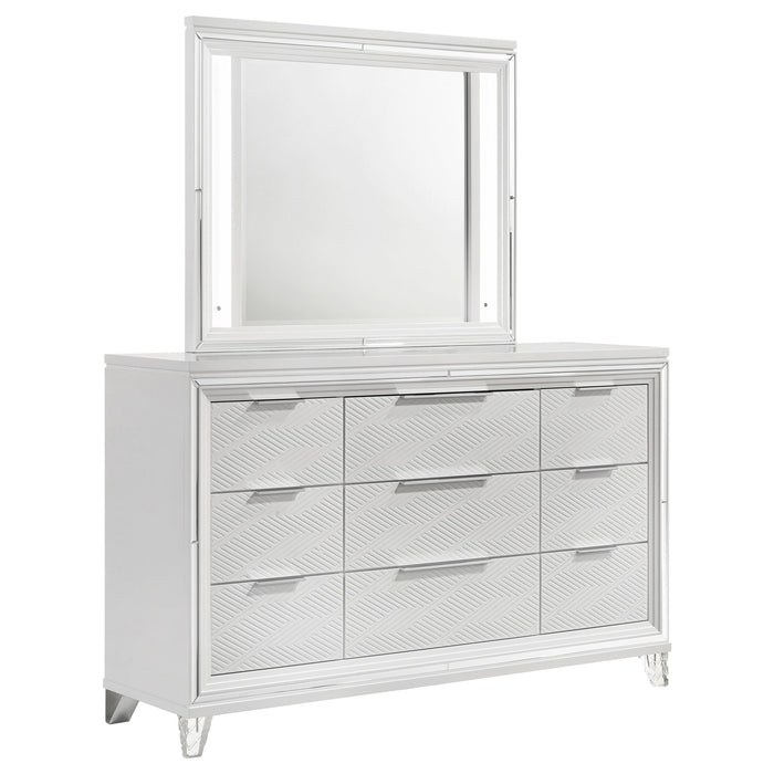 9 Drawer Dresser With LED Mirror, Touch Activated Lighting - White Furniture Max