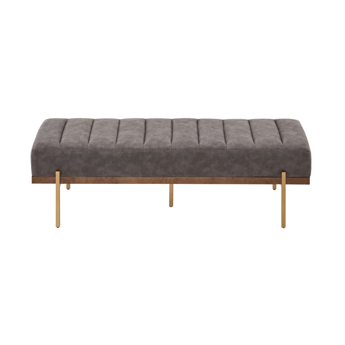 Thorian - Luxury Upholstered Ottoman Bench With Channel Tufting And Metal Base - Gold / Gray Noble House