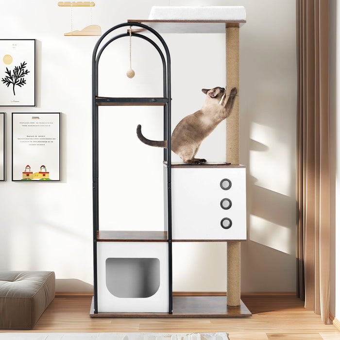 Cat Climbing Frame, Cat Tree, Modern Cat Tower, Multi-Level Cat Condo With 1 Caves, 2 Scratching Posts, Perch, For Indoor Cats - White / Vintage Daily Nest