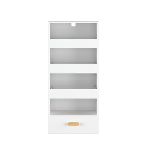 4 Tier Freestanding Bookshelf With 3 Sliding Drawers And 1 Bottom Drawer - White Home Essentials