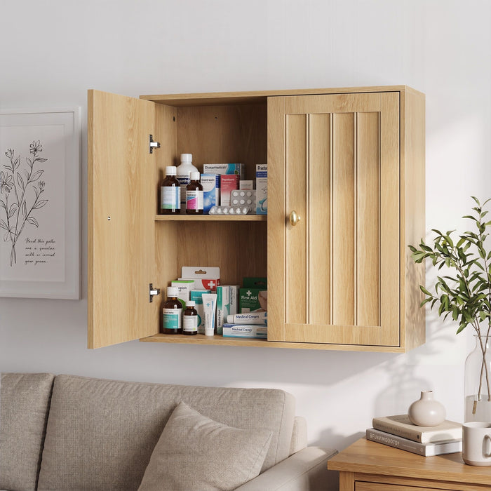 Wall Mounted Bathroom Cabinet With Double Doors And Vertical Grooved Design For Bathrooms - Oak Home Essentials