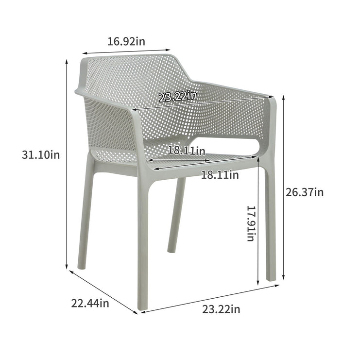 3 Piece Plastic Arm Chair Bistro Grs Premium Ocean Plastic, Light Gray