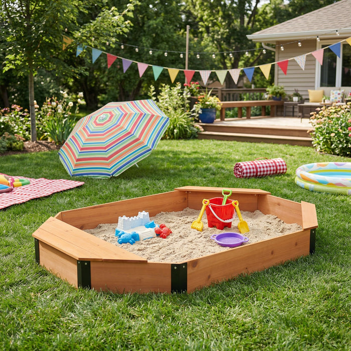 Octagon Sandbox With Storage, Sandpit With Cover And Liner For Backyard Daily Nest