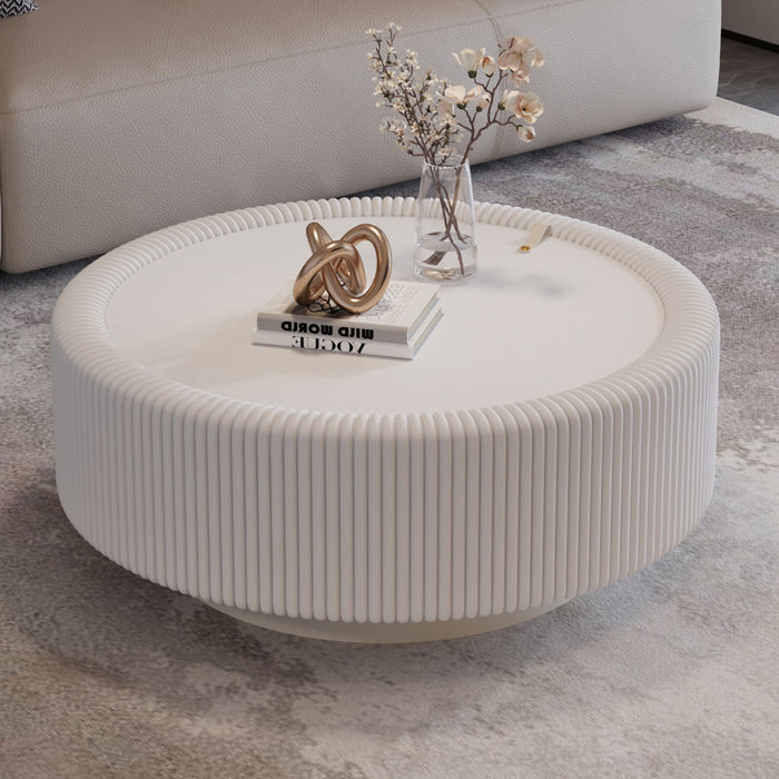 Round Fluted Coffee Table, Base & Hidden Storage - Snow White Home Essentials