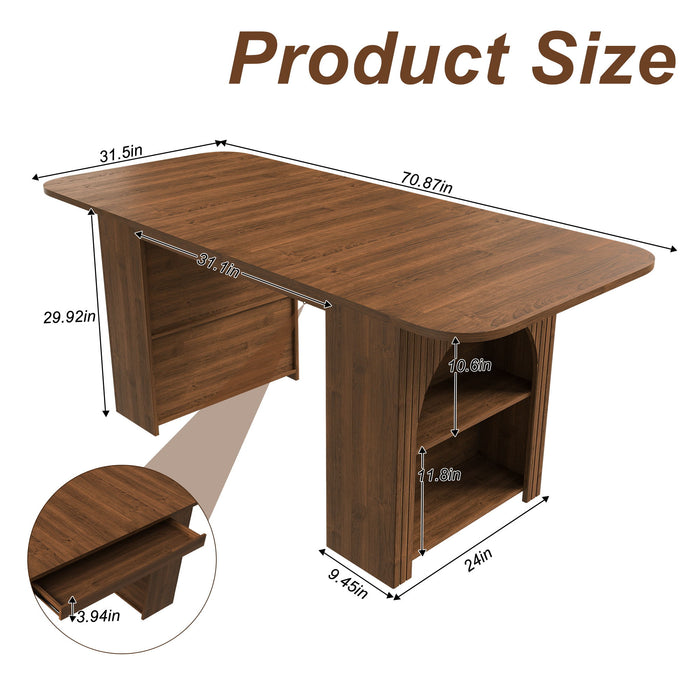 Dining Table With Drawers & Open Storage - Walnut Home Essentials