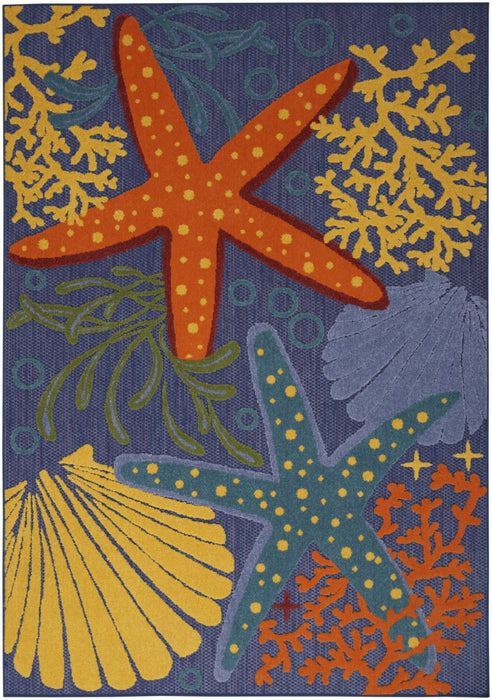 4' X 6' Starfish Power Loom Area Rug - Blue / Orange