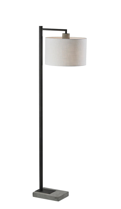 Arc Floor Lamp With White Fabric Drum Shade - Gray And Black
