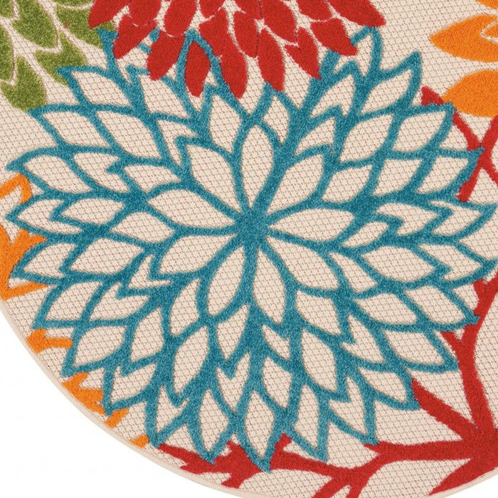 5' Round Round Floral Indoor Outdoor Area Rug - Red