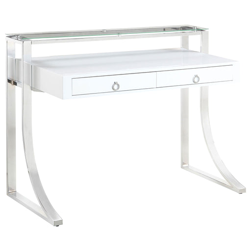 Serrano - 2 Drawer Writing Desk With Polished And Tempered Glass Hutch - Glossy White Furniture Max