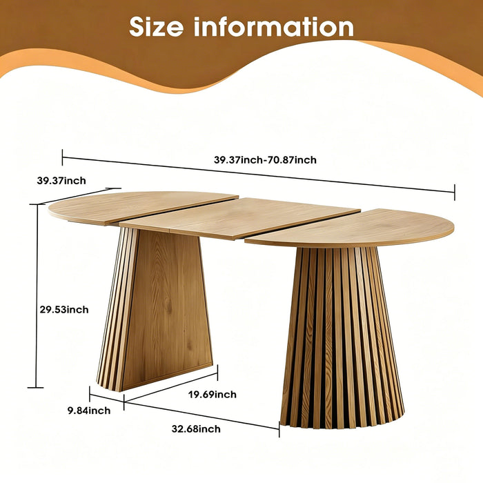 Dining Table, Flexible Extendable Oval Design With Slatted Legs - Natural Wood Home Essentials