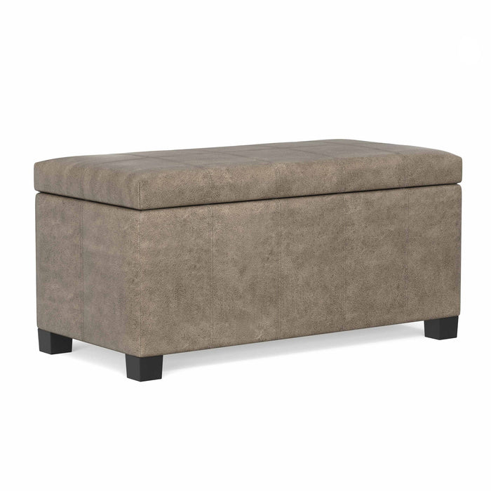 Dover - Storage Ottoman In Smoky Leather With Lift Up Storage - Brown Simpli-Home