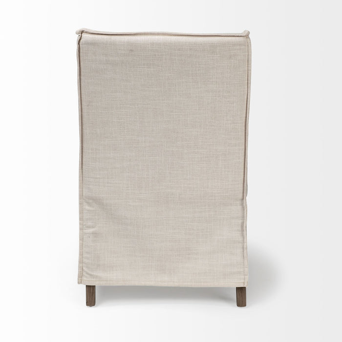 Fabric Slip Cover With Brown Wood Frame Dining Chair - Cream