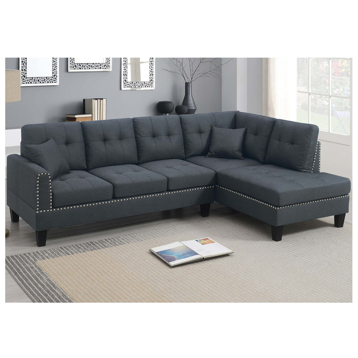 2 Piece Sectional Set With Nailhead Trim, Sofa And Matching Accent Pillows - Charcoal Home Essentials