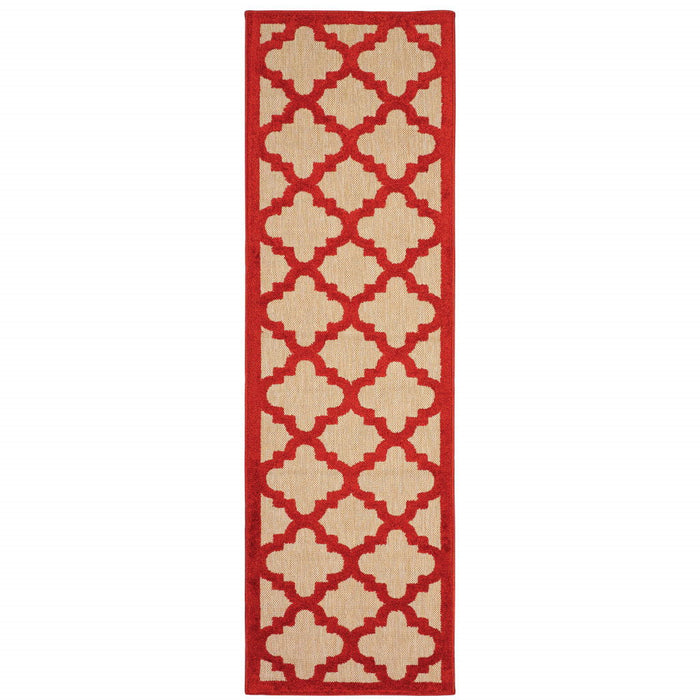 2' X 8' Geometric Stain Resistant Outdoor / Indoor Area Rug - Red