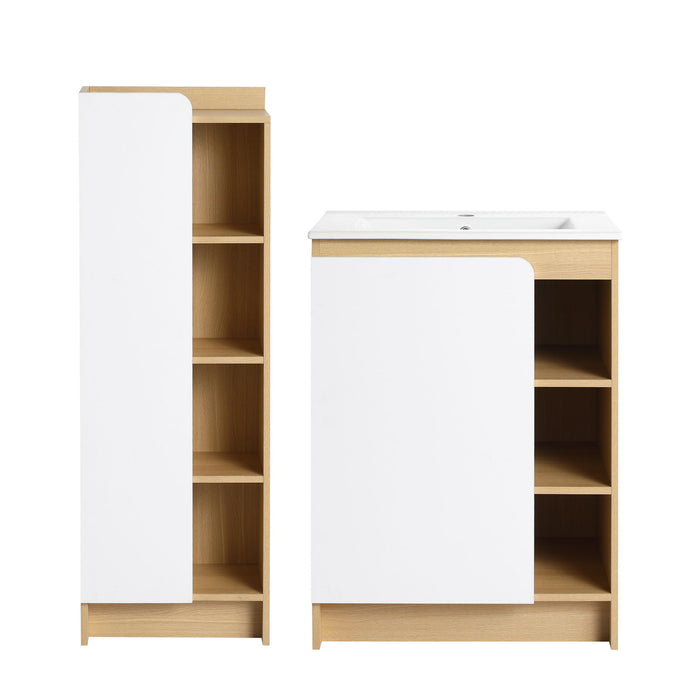 24" Bathroom Vanity With Sink & Tall Bathroom Cabinet, Vanity Set With Thin Edge Sink & Interchangeable Door Panels - Black / Light Oak / White Home Essentials