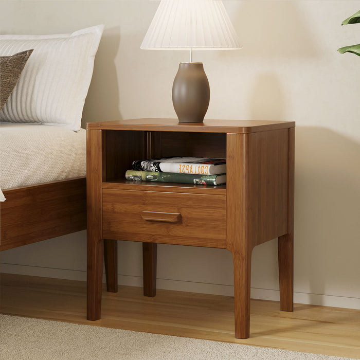 Nightstand With Drawer And Open Shelf - Brown Hearth and Haven