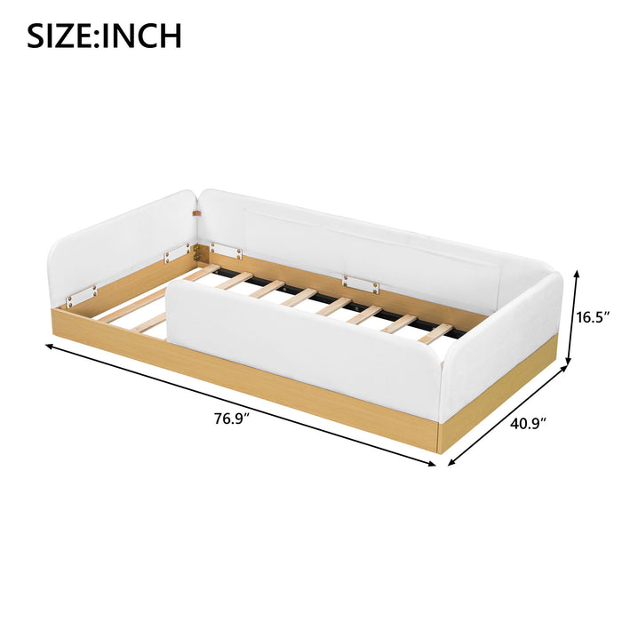 Twin Upholstered Platform Bed With Guardrail And Storage Bags - Natural Dreamland