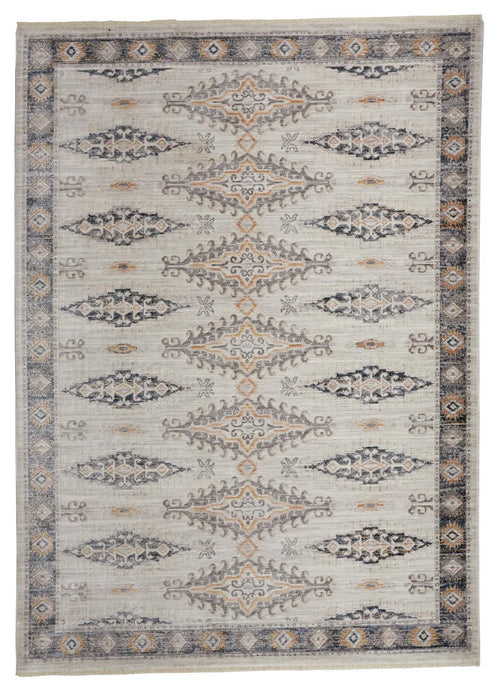 Floral Stain Resistant Area Rug - Gray Blue And Orange - 4' X 6'