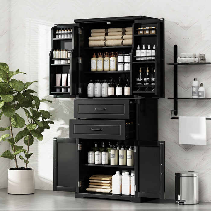 Storage Cabinet With Adjustable Shelves, 2 Drawers, Doors Noble House