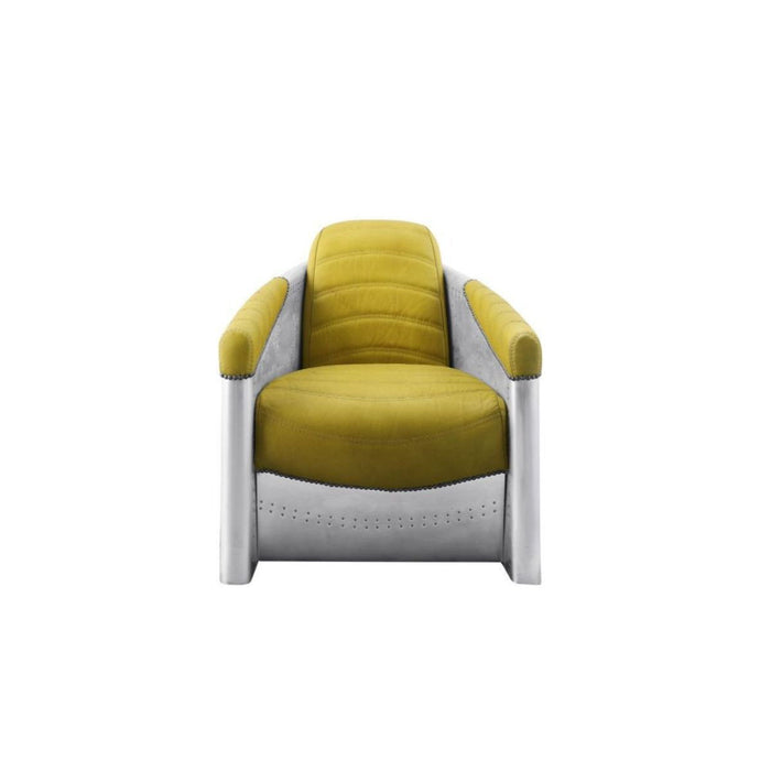 Leather And Steel Barrel Chair - Yellow Top Grain