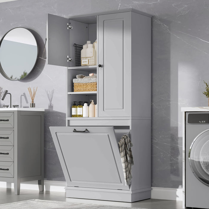 Modern Tall Storage Cabinet With Adjustable Shelves, Flip-Out Basket & Enclosed Doors Hearth and Haven