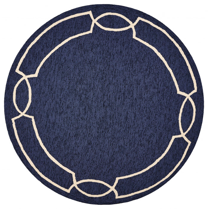 7' Hand Hooked UV Treated Bordered Round Indoor / Outdoor Area Rug - Ocean Blue