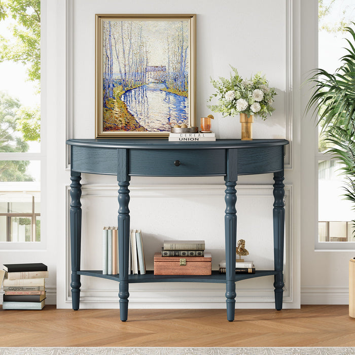 Half Moon Console Table With Drawer & Shelf Hearth and Haven