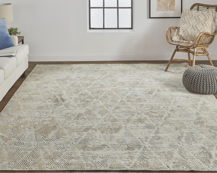 Abstract Hand Woven Area Rug - Gray And Taupe - 4' X 6'