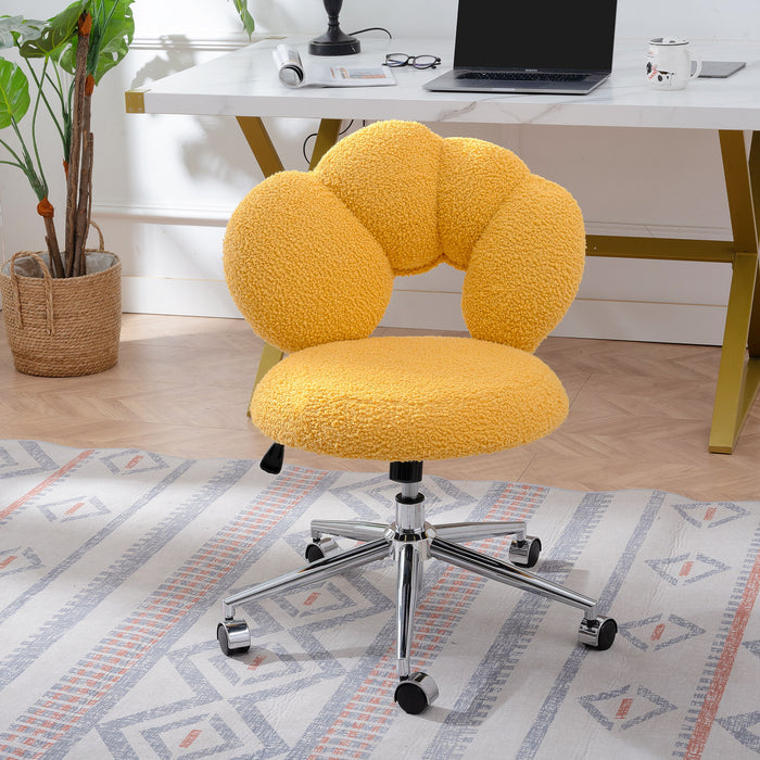 360°Swivel Height Adjustable, Swivel Chair, Teddy Fabric, Home Office Chair - Yellow