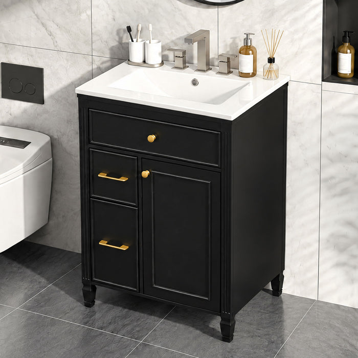 Freestanding Bathroom Vanity With Sink, Soft Close Door, Tip Out Drawer Noble House