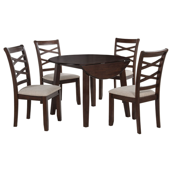 Verety - 5 Piece Round Dining Set With Chairs - Dark Brown Furniture Max