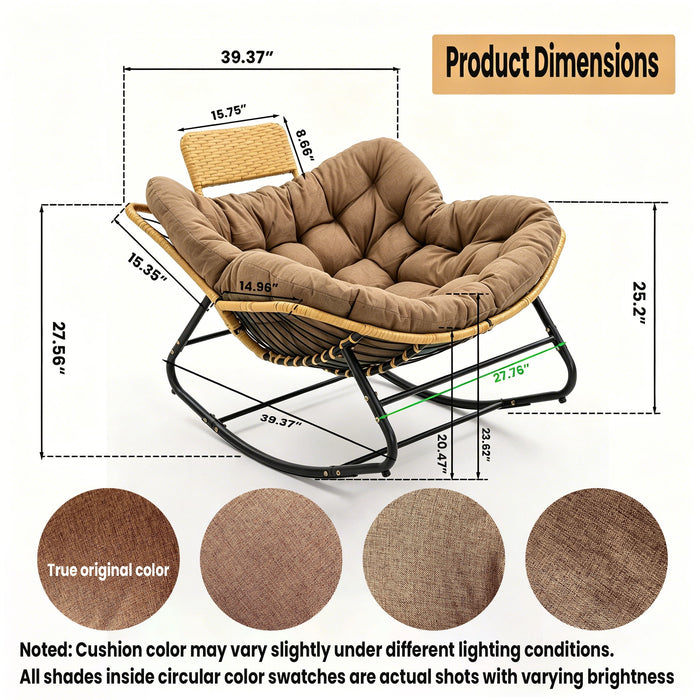 Oversized Papasan Rocking Chair Outdoor With Thick Cushion Home Essentials
