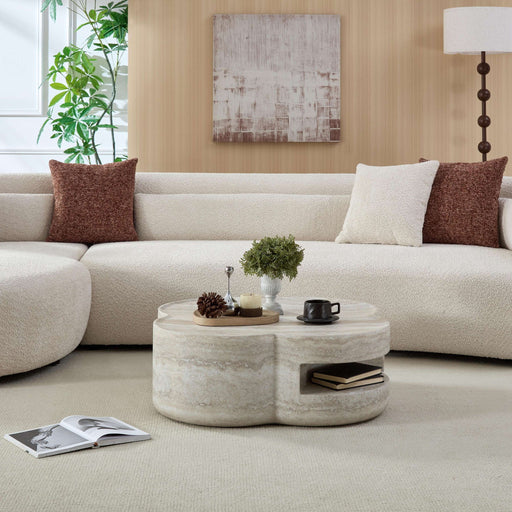 Clover Round Coffee Table With Open Storage - Marble Home Essentials