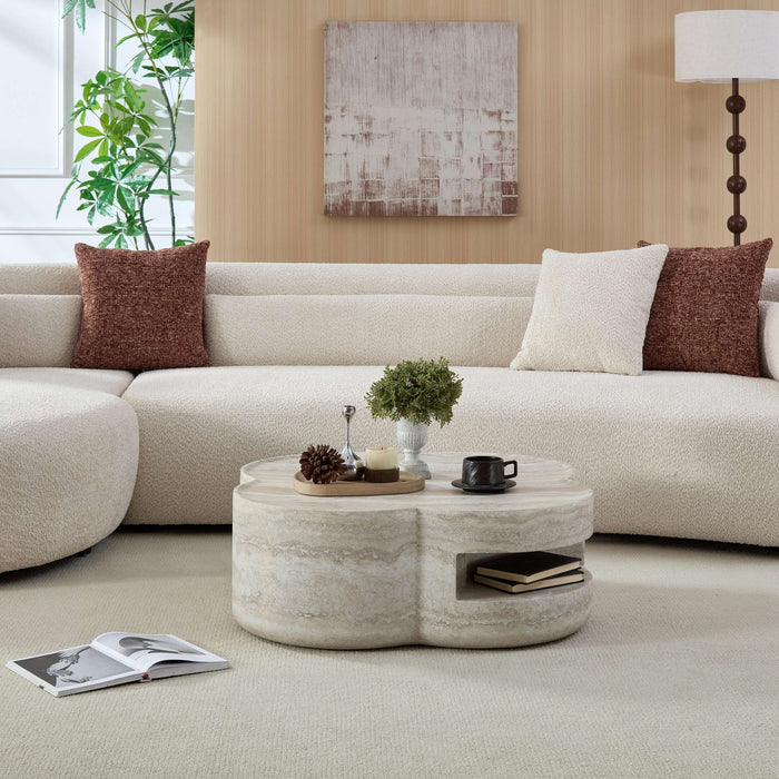 Clover Round Coffee Table With Open Storage - Marble Home Essentials