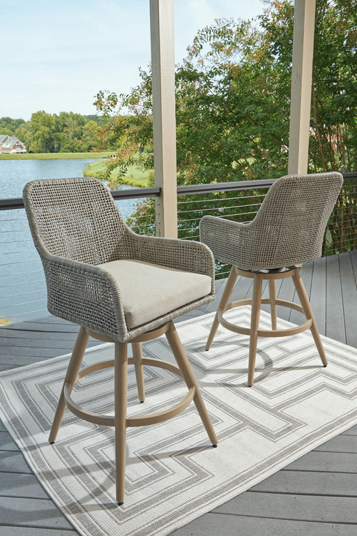 Seton Creek - Barstool With Cushion (Set of 2) - Beige / Gray Signature Design by Ashley®