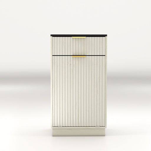 Tilt Out Trash Can Cabinet With Wave Textured Drawer & Pull Out Bin Home Essentials
