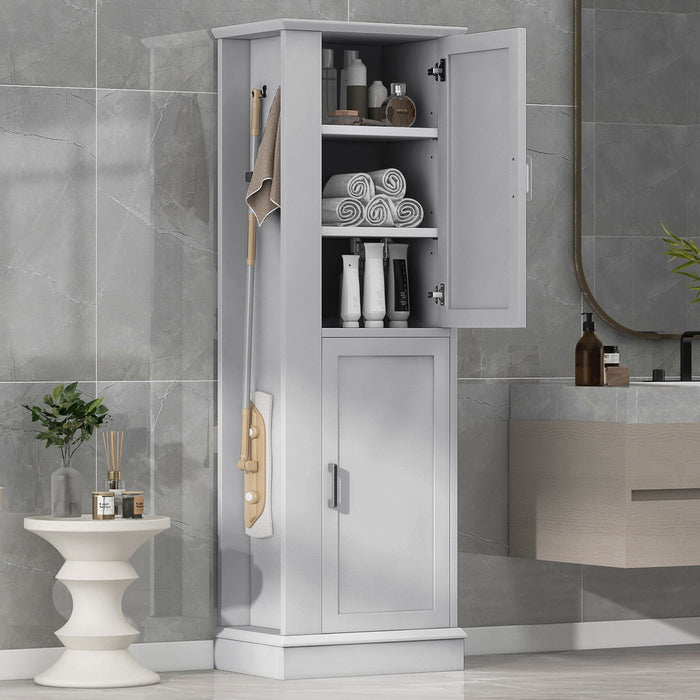 Tall Freestanding Bathroom Storage Cabinet With Adjustable Shelves And Side Hooks Hearth and Haven