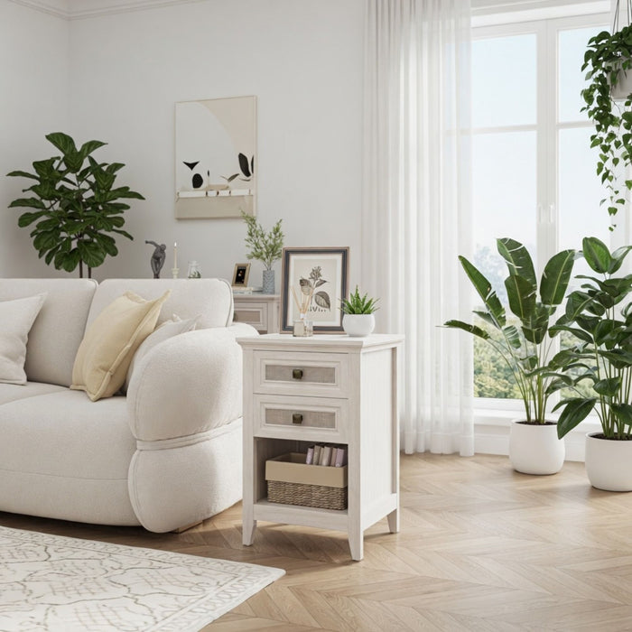 Nightstand With 2 Drawers & Shelf - White Home Essentials