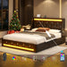 Wingback Upholstered Bed Frame With LED Lights, Charging Station Home Essentials