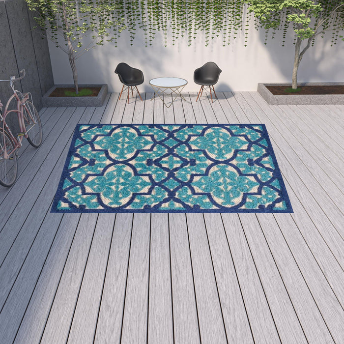 10' X 13' Ikat Non Skid Indoor / Outdoor Area Rug - Navy