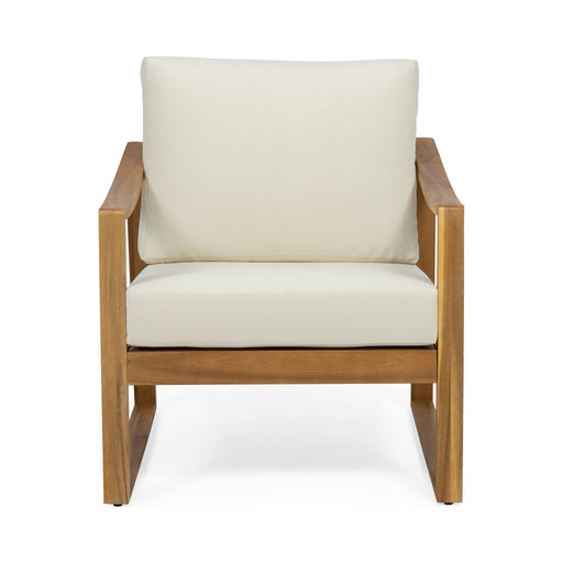 Outdoor Acacia Wood Club Chairs With Water Resistant Cushions - Teak / Beige Noble House