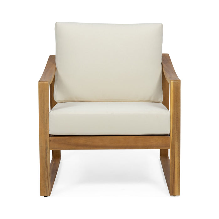 Outdoor Acacia Wood Club Chairs With Water Resistant Cushions - Teak / Beige Noble House